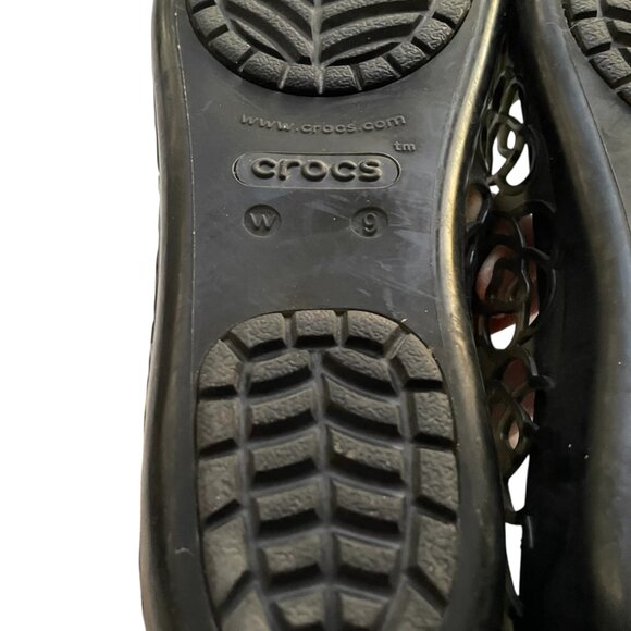 Crocs Isabella Jelly Ballet Flats Size 9 Black Floral Cutout Open Toe Shoes - Picture 6 of 6